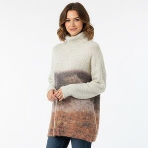 Bohemian Abstract Mountain Landscape Turtleneck Pullover Muted Earthy Tones XL